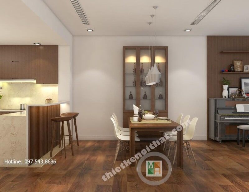 Bộ bàn ghế ăn gỗ công nghiệp được thiết kế tối giản mà vẫn đảm bảo công năng sử dụng