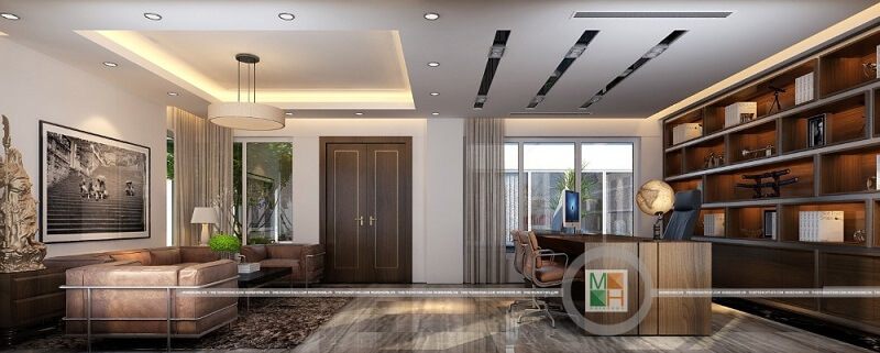 Thiết kế nội thất phòng làm việc đẹp với sự kết hợp hài hòa của đồ nội thất mang đến một không gian làm việc lí tưởng