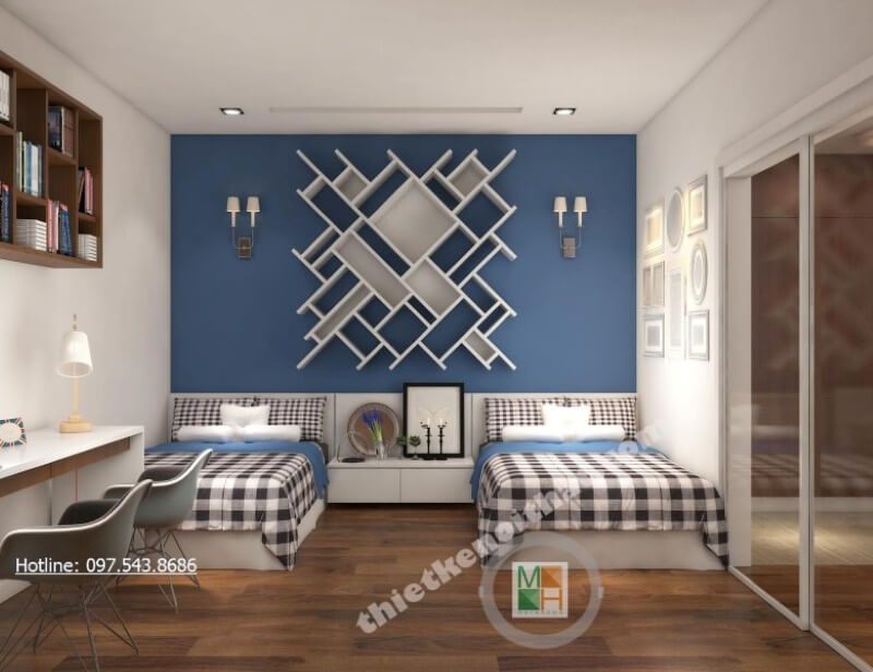 Mẫu giường ngủ trẻ em được làm bằng gỗ công nghiệp mang lại sự ấn tượng mạnh mẽ.